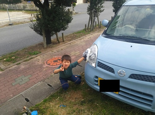 15日・子供たち初めての洗車!