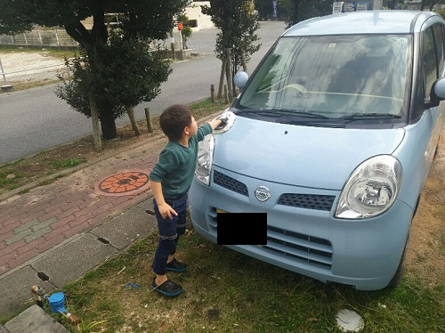 15日・子供たち初めての洗車!