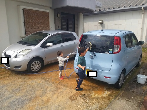 15日・子供たち初めての洗車!