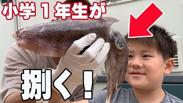 2日・巨大イカを小学1年生が捌く!【沖縄の海】